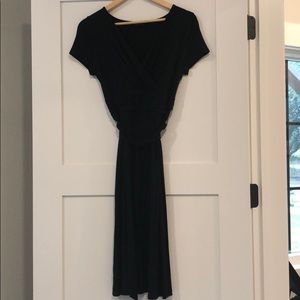 Talbots Black V Neck Faux Wrap Dress-S
